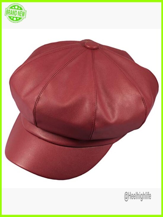 Faux Leather Newsboy Beret Hat, Adjustable Fitted Size for Women